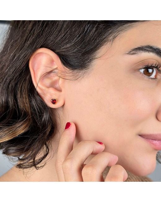 Harfi Red Garnet Heart January Birthstone Stud Earrings