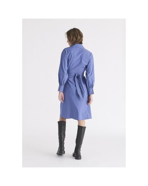 Paisie Blue Striped Shirt Dress With Waist Tie