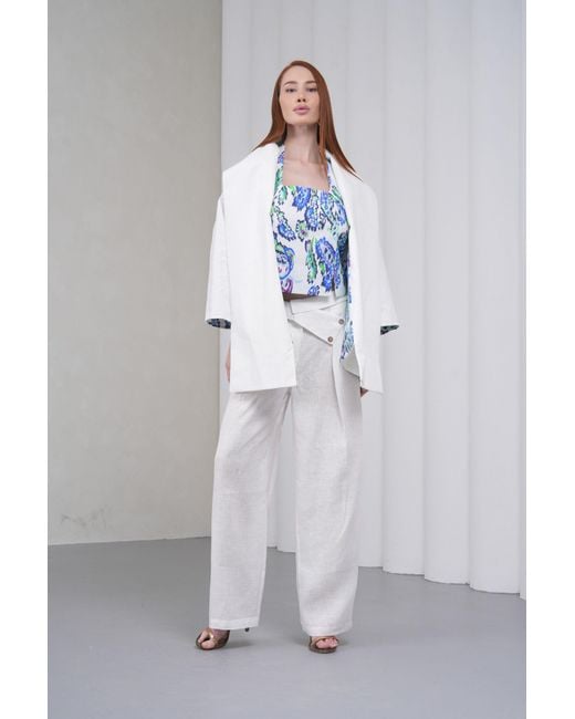 Lumina Eligma White The Duality Linen Reversible Jacket