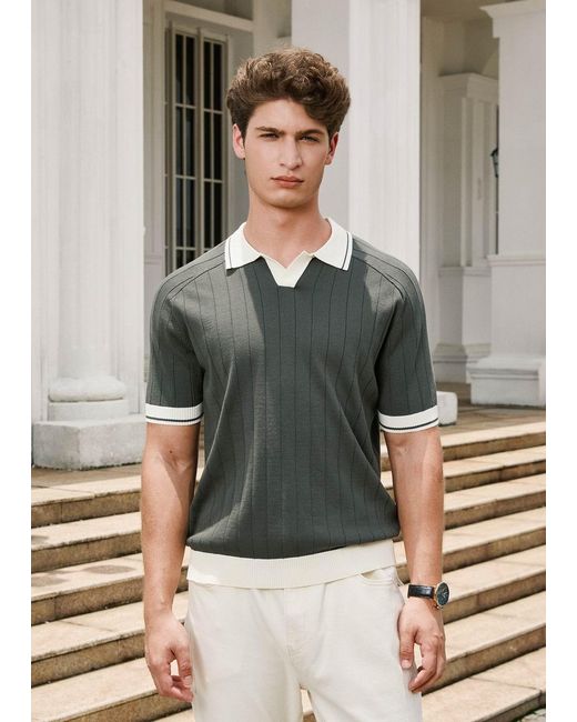 Vayla Green Open Collar Relaxed Fit Breathable Polo Shirt for men