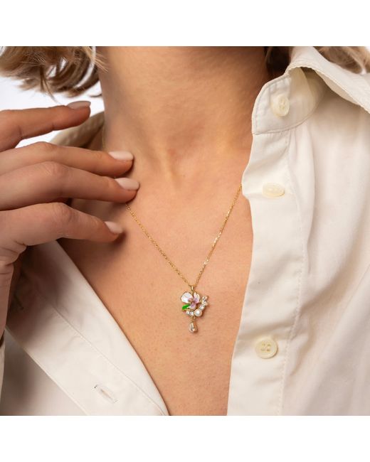 Spero London Metallic Pansy Floral Necklace