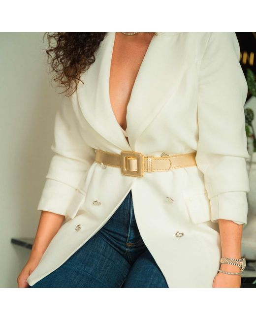 BeltBe Natural Mini Square Metallic Buckle Belt