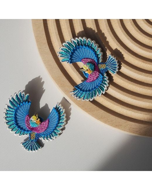 Nana Watanabe Blue Flying Bird Layered Embroidered Earrings