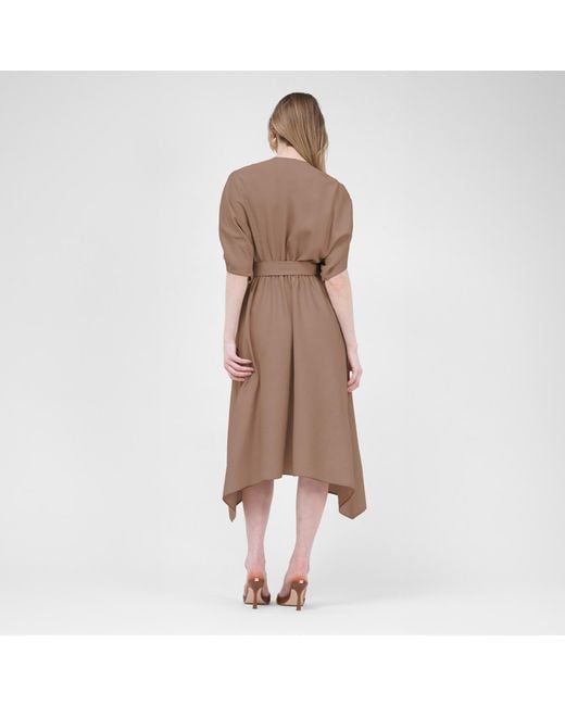 BLUZAT Brown Linen Midi Dress With Belt