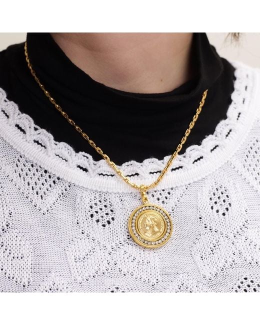 Caramel Vintage Jewellery Metallic Crystal Halo Coin Necklace