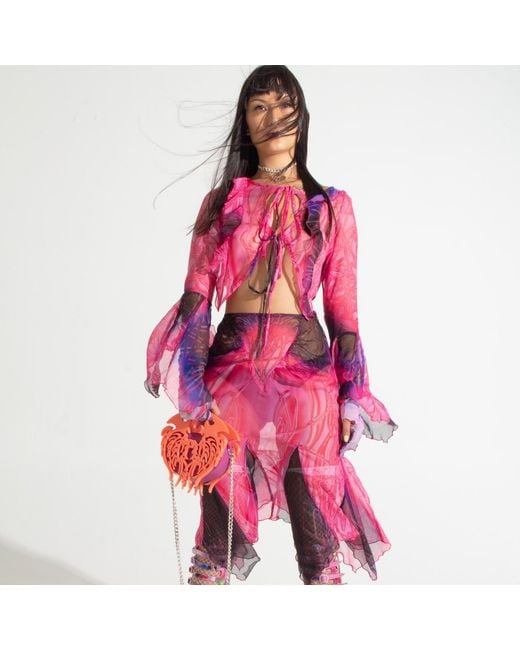 Paloma Lira Pink Cherry Crystal Chiffon Top
