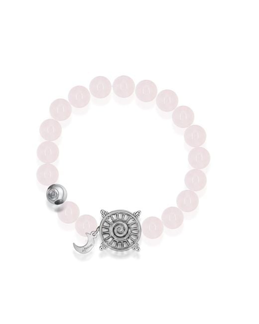 Aurozia Three Charms Solar Meridian Whitegold Plated Sundial And The Sun Crystal Rose Quartz Beaded Bracelet