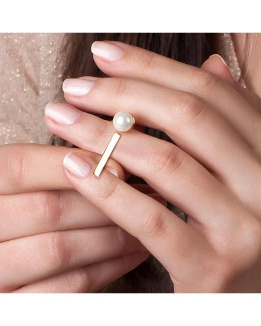 LINYA JEWELLERY Metallic Pearl Ribbon Adjustable Ring