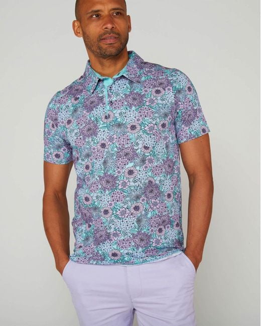Lords of Harlech Blue Pietro Garden Party Polo Shirt for men