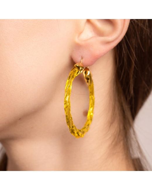 Gold & Honey Metallic Citrine Swirl Twist Lucite Birthstone Hoop Earrings