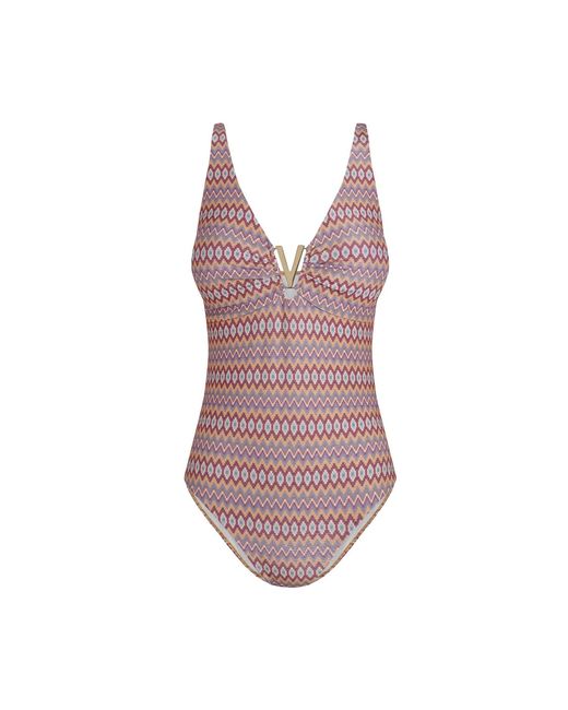 Aqva Swimwear Brown Geometric Print Aiguablava One-Piece Swimsuit