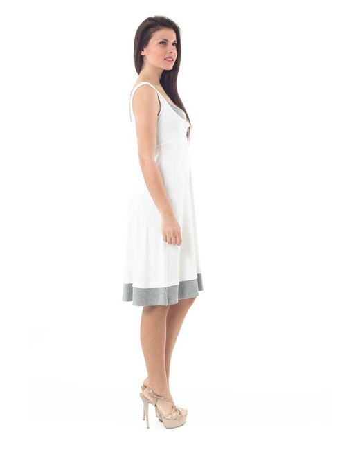 Conquista White Sleeveless Two-Tone Jersey Dress – With Contrast Hem