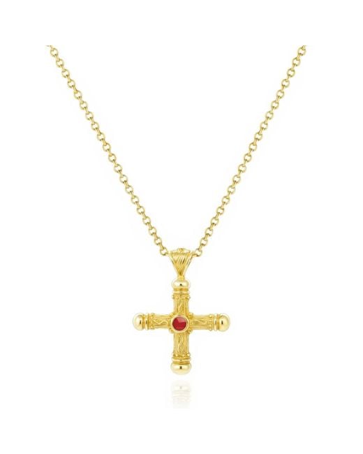 Unaloe Metallic Sakros Cross Vermeil Necklace With Natural Coral – Luxury Religious Jewelry