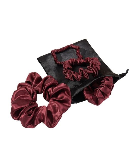 Soft Strokes Silk Red Set Of Four Pure Mulberry Silk Scrunchies