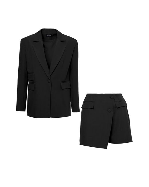 BLUZAT Black Suit With Regular Blazer With Double Pocket And Skort