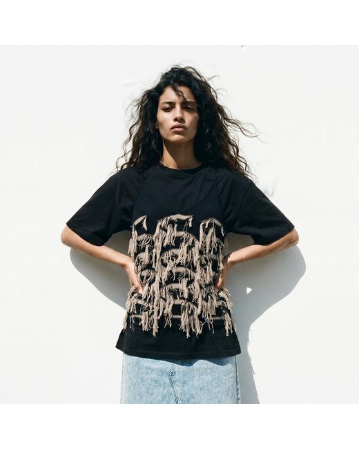 Ccy Currency Black Cotton Fringe Top