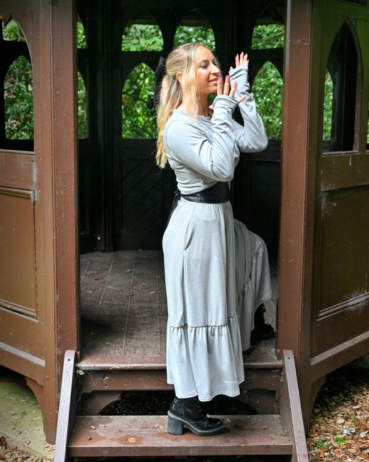 Frock Tales Gray Boho Gathered Midi Skirt With Pockets