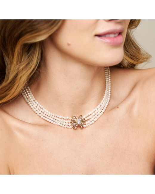 Pearls of the Orient Online White Stella Four Strand Small Cultured Freshwater Pearl Necklace With Butterfly Clasp