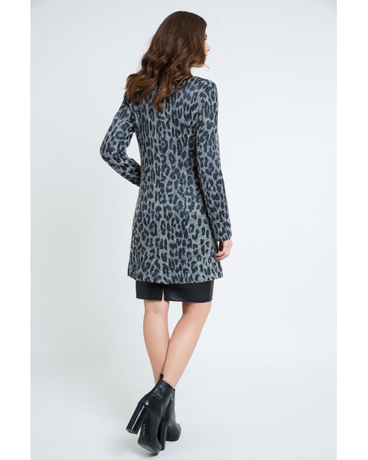 Conquista Black Animal Print Coat With Pleather Detail