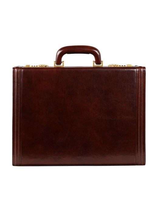 Time Resistance Brown Leather Attaché Case Briefcase for men