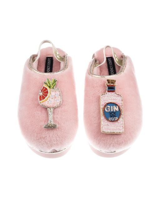 Laines London Pink Flatform Cloud Closed Toe Slippers With Rosa & Grapefruit Gin Brooches