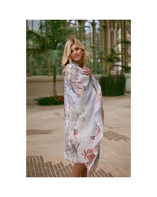Saachi Metallic Tropical Vacation Print Scarf