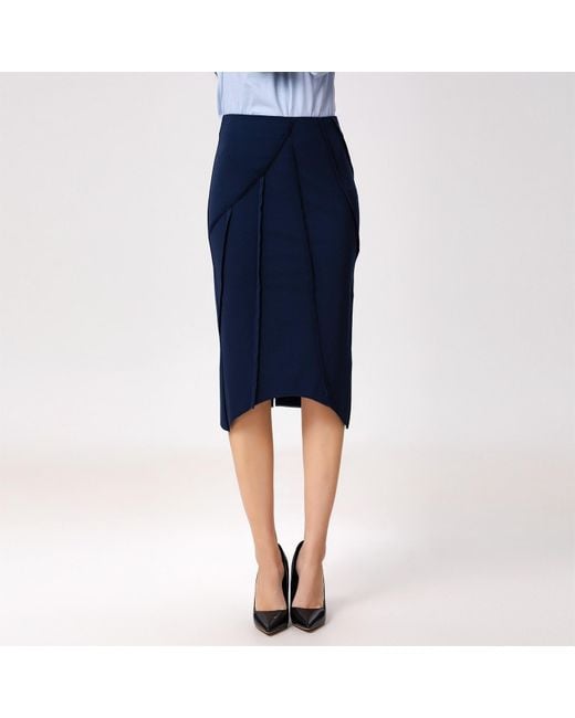 Smart and Joy Blue Asymmetric Structural Lines Skirt