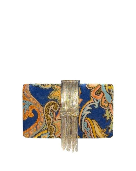 Simitri Blue Paisley Fringe Clutch Bag