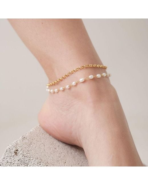 LINYA JEWELLERY Metallic Double Pearl Chain Anklet