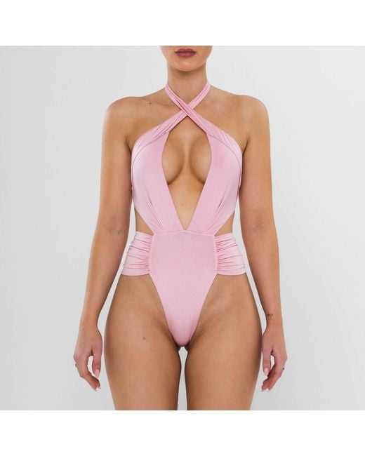 ANTONINIAS Pink Melanie Dual-Way Plunge Swimsuit With Side Cut-Outs
