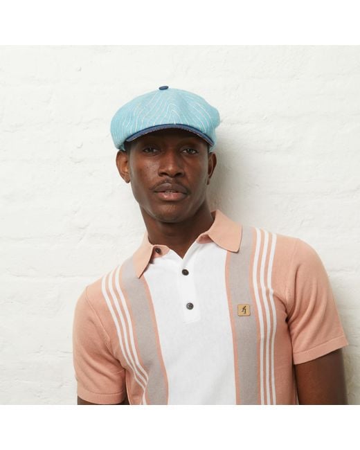 Dasmarca Hats Blue Lloyd Stripe Peaked Summer Italian Linen Bakerboy Newsboy Cap for men