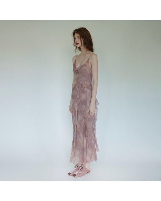 Belsize25 Brown Lumen Print Nude Silk Slip Long Dress