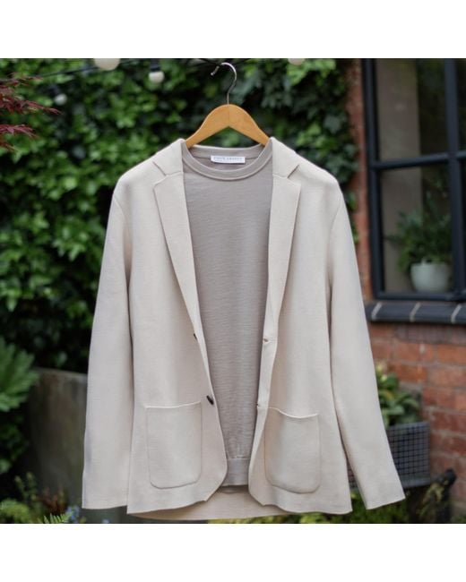 Paul James Knitwear White Neutrals Cotton Deconstructed Knitted Gabriel Blazer for men