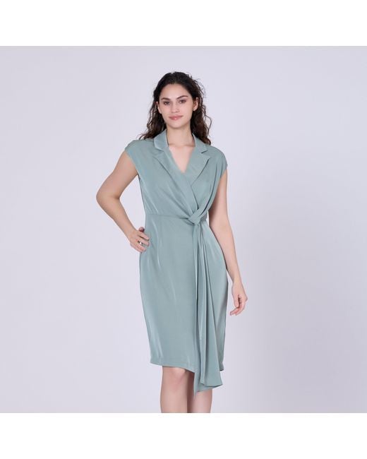 Smart and Joy Gray Mat Satin Asymmetric Draped Panel Dress