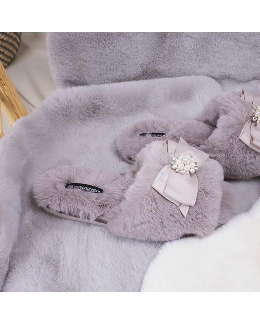Pretty You London Purple Anya Slider Slipper With Diamante In Mink