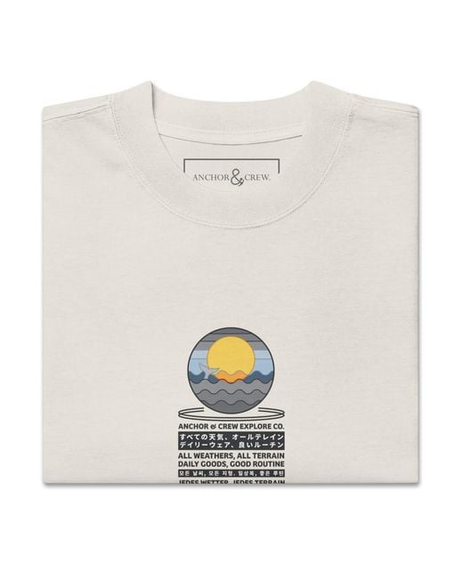Anchor and Crew White Neutrals Faded Bone Ocean Drift Surf Explore Co. Oversized Cotton T-Shirt