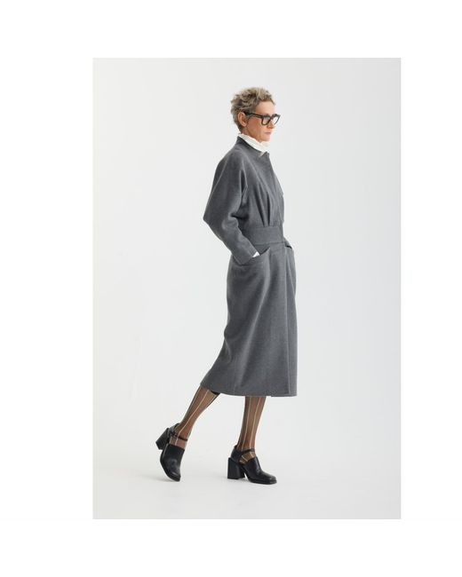 Julia Allert Gray Architectural Wool-Effect Coat With Large Pockets