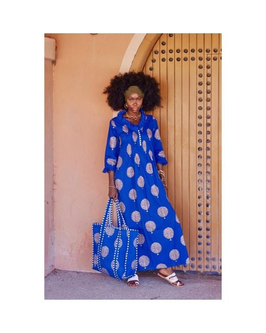 At Last Blue Cotton Annabel Maxi Dress