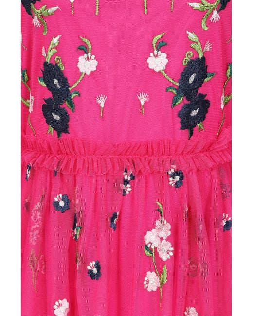 Frock and Frill Pink Rydia Floral Embroidered Maxi Dress