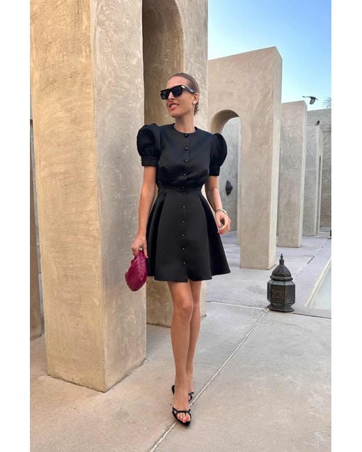 POST MERIDIEM Black Button Front Mini Dress