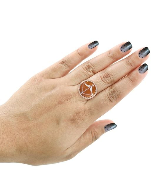 Artisan Brown 18k Gold Shell Cameos Archer Symbol Diamond Ruby Gemstone Ring Jewelry
