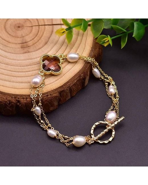Angel Barocco Metallic Two Layers Pearl & Crystal Bracelet