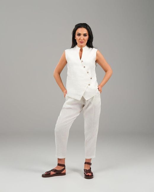 Lumina Eligma White The Isla Linen Vest Ensemble