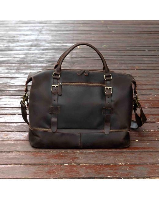 Touri Black Genuine Leather Weekender With Outerwear Compartment for men