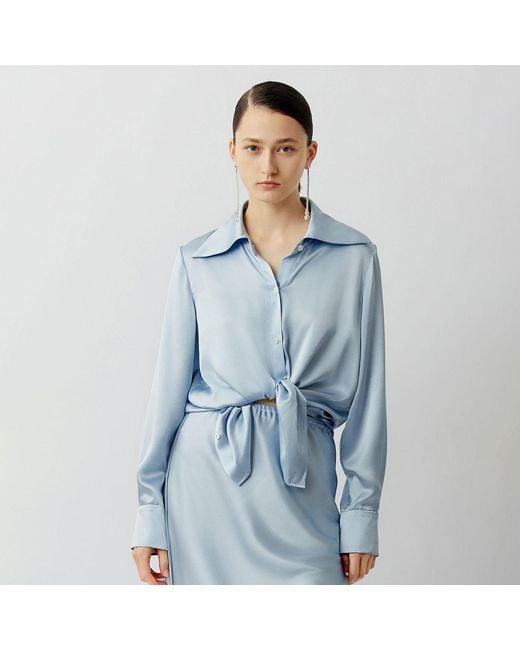 Silkinc Blue Wide Collar Silk Shirt