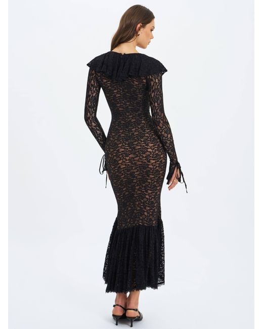 Miss Circle New York Black Parisa Lace Ruffled Mermaid Maxi Dress