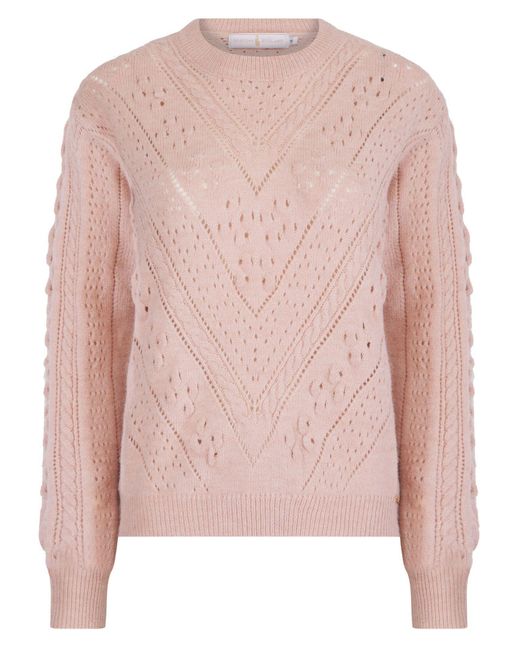 Hortons England Pink Newquay Pointelle Knit Jumper Dusky
