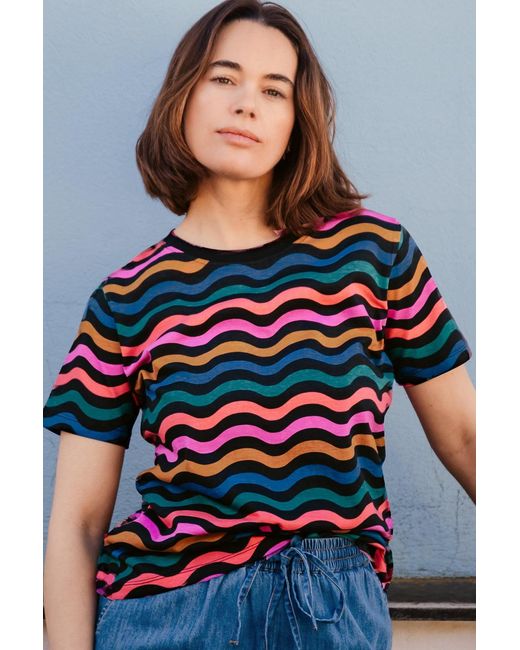 Sugarhill Black Maggie T-Shirt Multi, Wavy Chevron