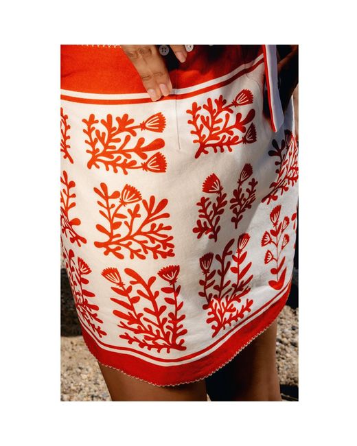 Jessie Zhao New York Red Swim Cover Up Skirt- Coral