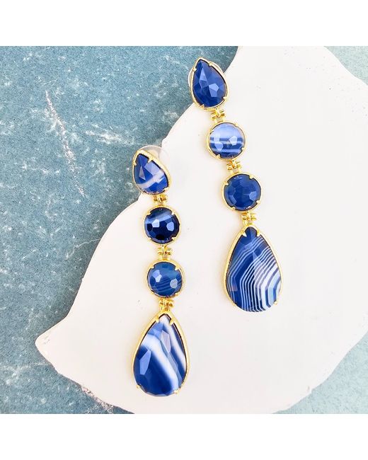 Farra Blue Elegant Agate Dangle Earrings